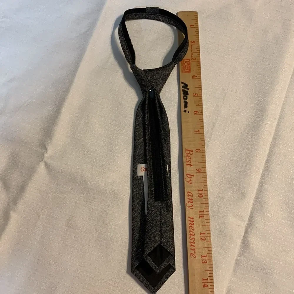 Boys woven zip necktie. Built in zipper for loosening and tightening